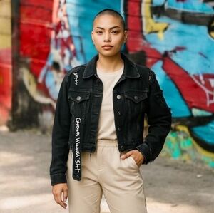 Distressed Denim: Custom Cropped Jacket, Size 1X, Brand New